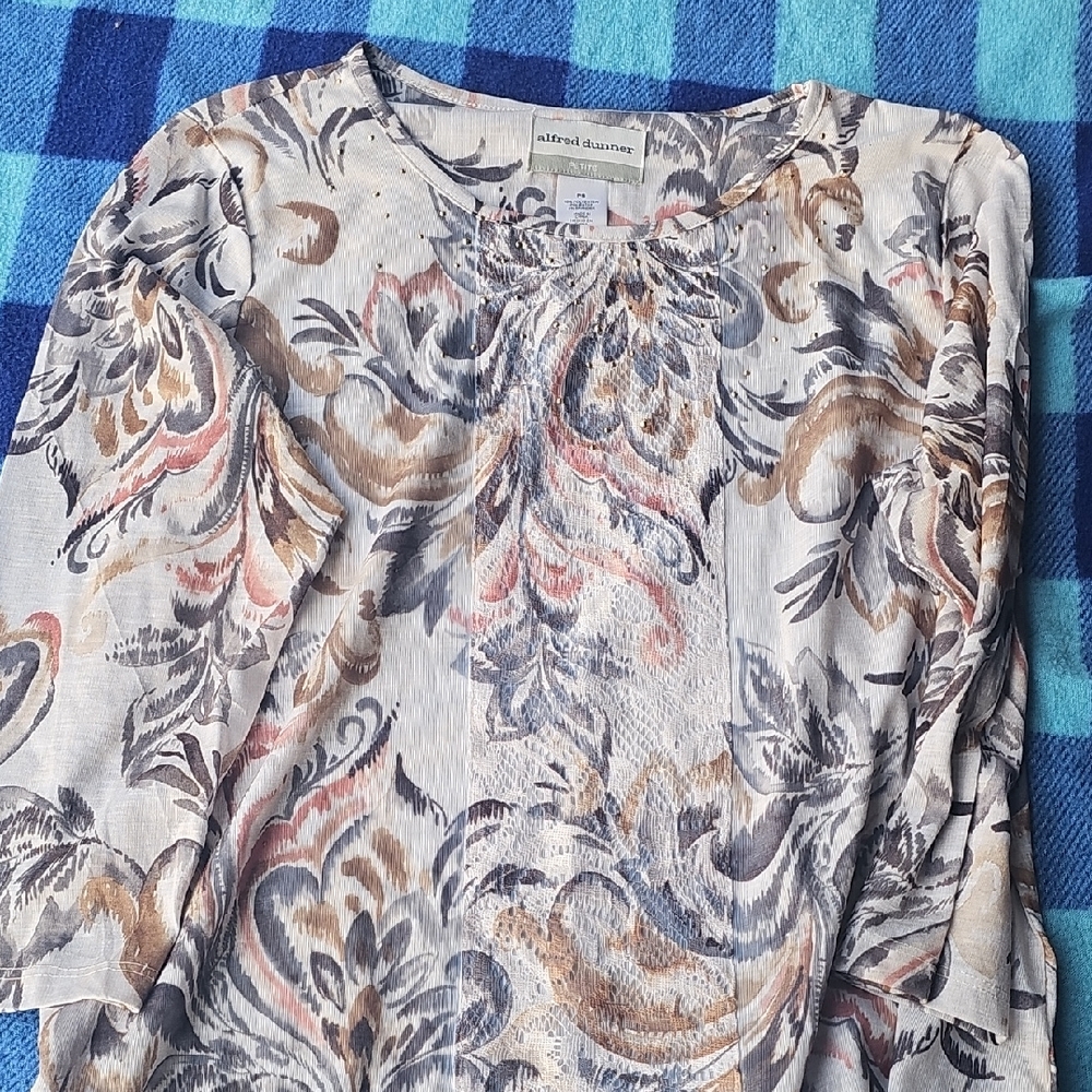 Alfred Dunner Cream Paisley 3/4 Sleeve Blouse